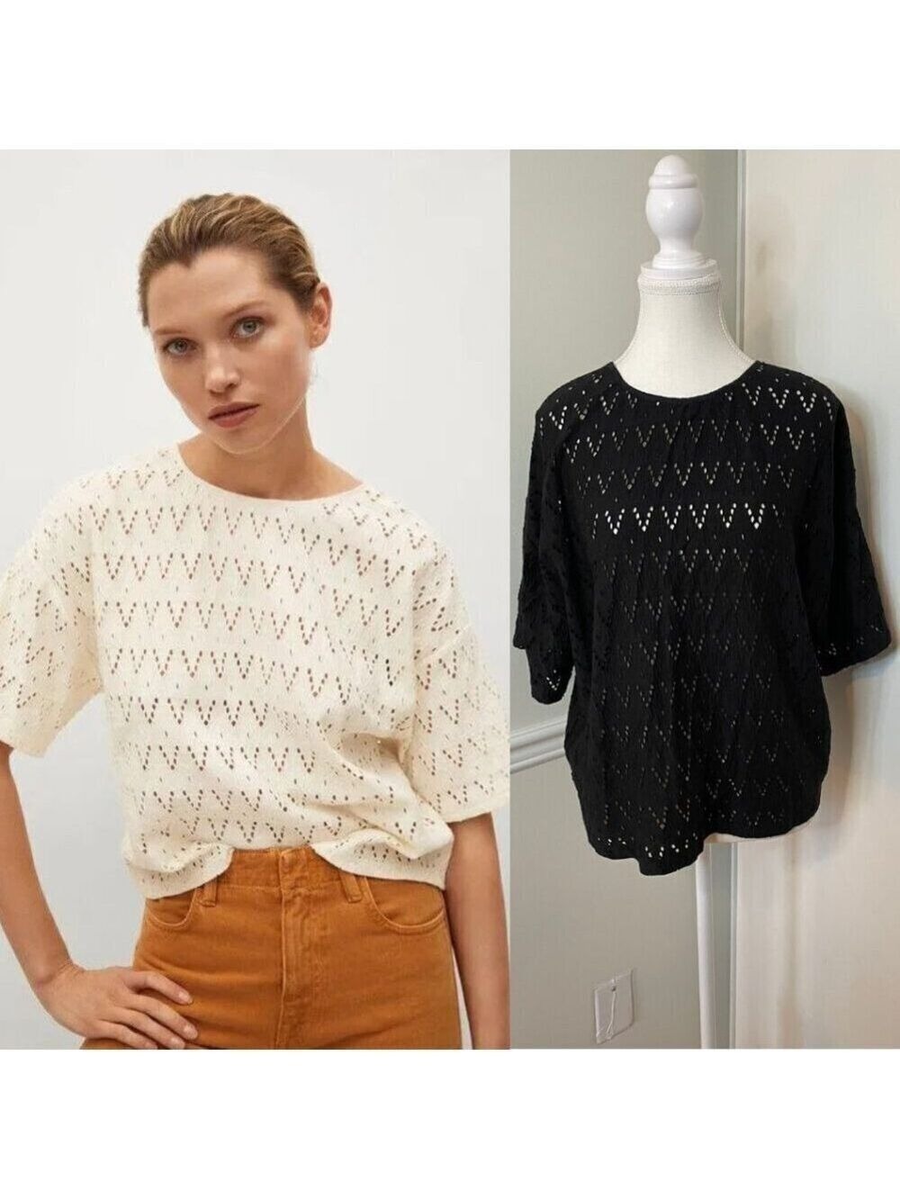 NWT Mango Francis Eyelet Keyhole Blouse XL
